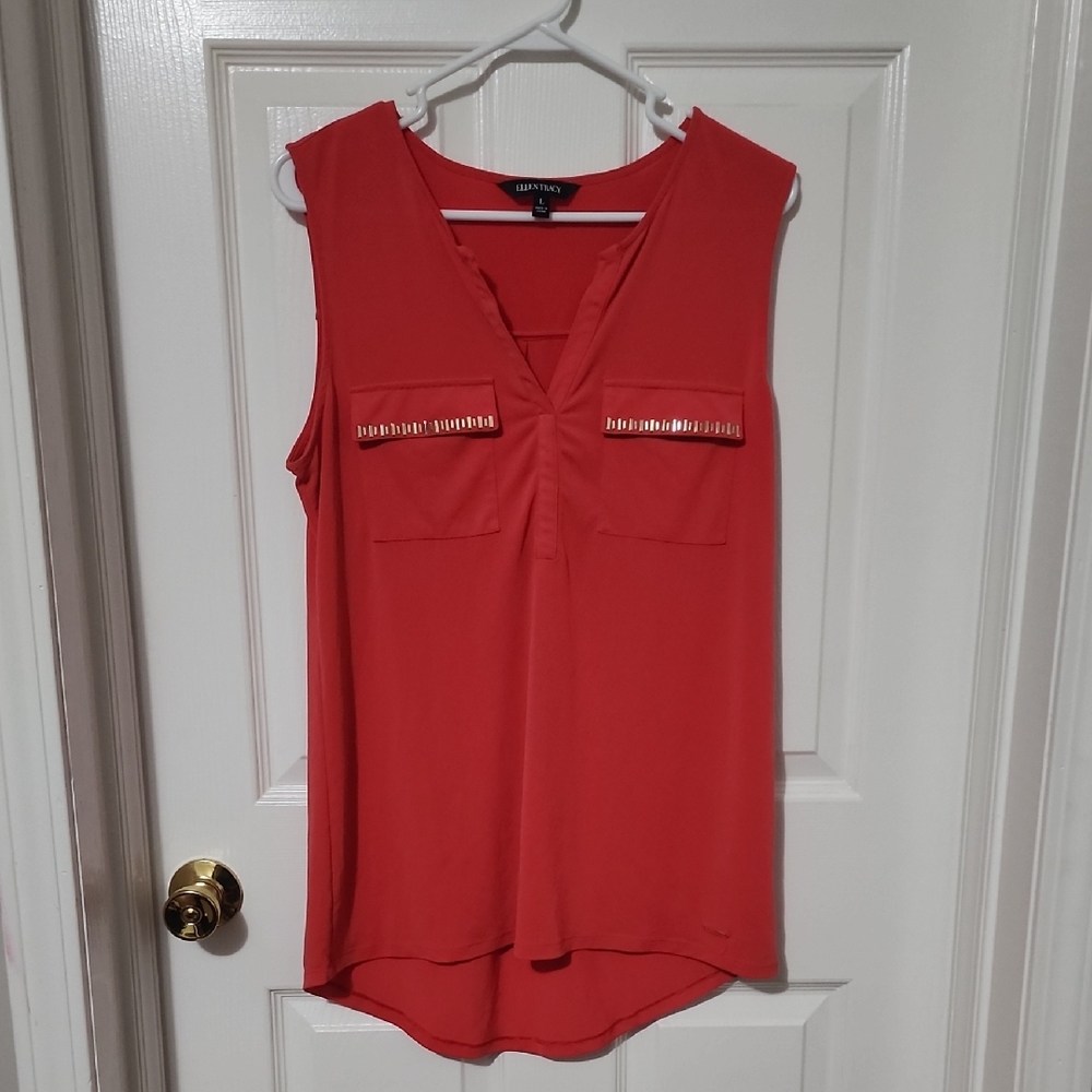 Catherine Malandrino Coral Sleeveless Blouse with Studded Pockets